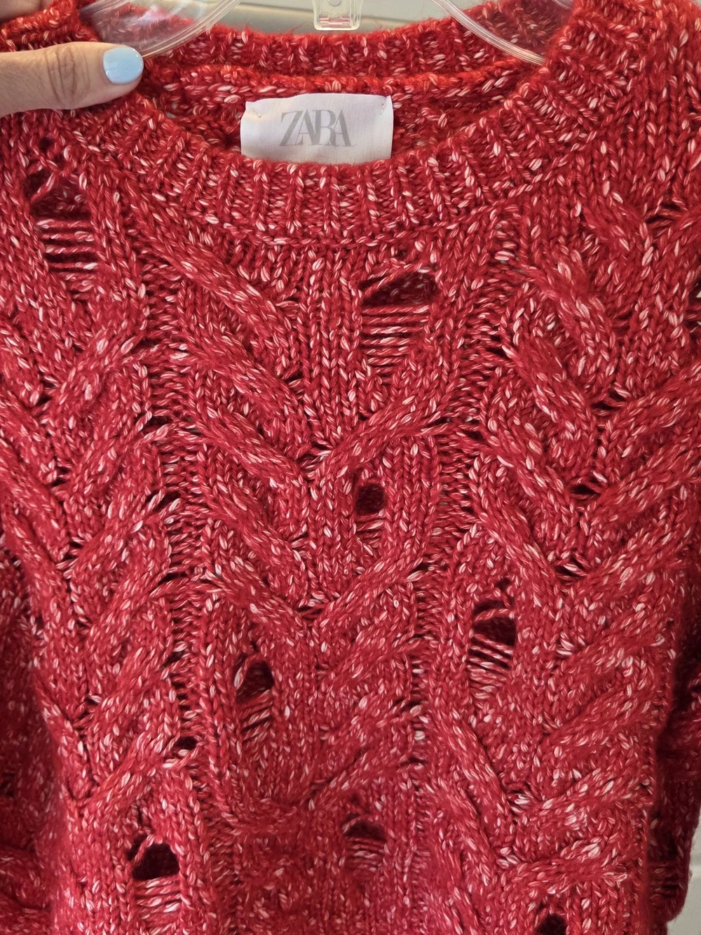 Cozy Red Cropped Cable Knit Sweater